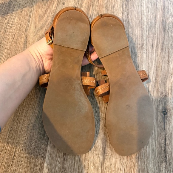 Tory Burch Phoebe Flat Thong Royal Tan Leather Sandals Size 7 Designer FLAW - Picture 5 of 6